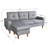 NNEDPE Sarantino Linen Corner Sofa Couch Lounge Adjustable Chaise - Grey