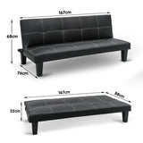 NNEDPE Sarantino 2 Seater Modular Faux Leather Fabric Sofa Bed Couch - Black
