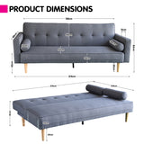 NNEDPE Sarantino 3 Seater Linen Sofa Bed Couch with Pillows - Dark Grey