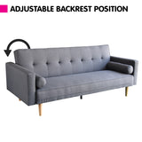 NNEDPE Sarantino 3 Seater Linen Sofa Bed Couch with Pillows - Dark Grey