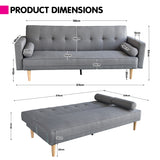NNEDPE Sarantino 3 Seater Linen Sofa Bed Couch with Pillows - Light Grey