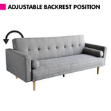 NNEDPE Sarantino 3 Seater Linen Sofa Bed Couch with Pillows - Light Grey