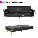 NNEDPE Sarantino 3 Seater Faux Leather Sofa Bed Couch with Pillows - Black