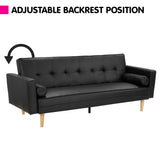 NNEDPE Sarantino 3 Seater Faux Leather Sofa Bed Couch with Pillows - Black