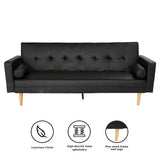 NNEDPE Sarantino 3 Seater Faux Leather Sofa Bed Couch with Pillows - Black