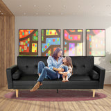 NNEDPE Sarantino 3 Seater Faux Leather Sofa Bed Couch with Pillows - Black