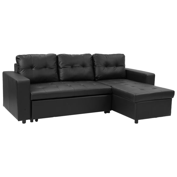 NNEDPE Sarantino Corner Sofa Bed Storage Chaise Couch Faux Leather Black
