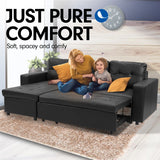 NNEDPE Sarantino Corner Sofa Bed Storage Chaise Couch Faux Leather Black