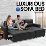 NNEDPE Sarantino Corner Sofa Bed Storage Chaise Couch Faux Leather Black