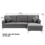 NNEDPE Sarantino Linen Corner Sofa Couch Lounge L-shape w/ Left Chaise D.Grey
