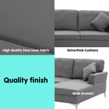NNEDPE Sarantino Linen Corner Sofa Couch Lounge L-shape w/ Left Chaise D.Grey