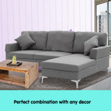NNEDPE Sarantino Linen Corner Sofa Couch Lounge L-shape w/ Left Chaise D.Grey