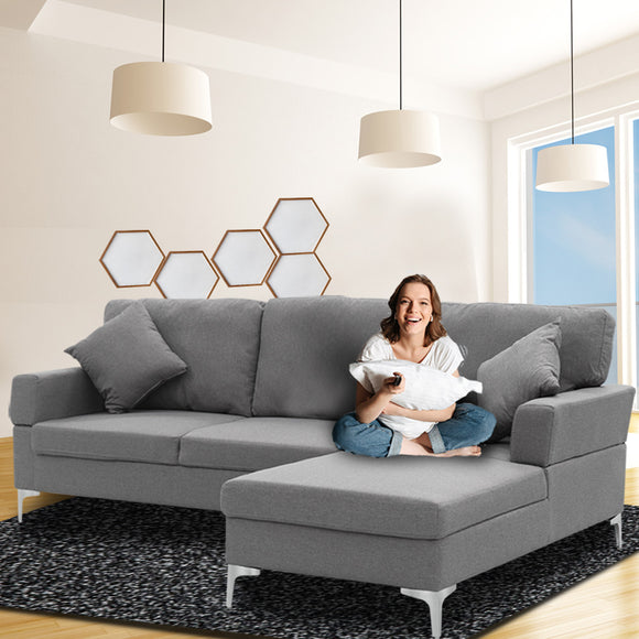 NNEDPE Sarantino Linen Corner Sofa Couch Lounge L-shape w/ Left Chaise D.Grey