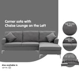 NNEDPE Sarantino Linen Corner Sofa Couch Lounge L-shape w/ Left Chaise D.Grey
