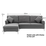 NNEDPE Sarantino Linen Corner Sofa Couch Lounge L-shape Right Chaise D.Grey