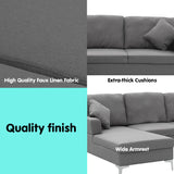 NNEDPE Sarantino Linen Corner Sofa Couch Lounge L-shape Right Chaise D.Grey