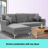 NNEDPE Sarantino Linen Corner Sofa Couch Lounge L-shape Right Chaise D.Grey