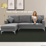 NNEDPE Sarantino Linen Corner Sofa Couch Lounge L-shape Right Chaise D.Grey