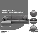 NNEDPE Sarantino Linen Corner Sofa Couch Lounge L-shape Right Chaise D.Grey