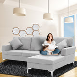 NNEDPE Sarantino Linen Corner Sofa Couch Lounge L-shape w/ Left Chaise L.Grey