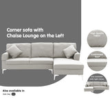 NNEDPE Sarantino Linen Corner Sofa Couch Lounge L-shape w/ Left Chaise L.Grey
