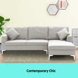 NNEDPE Sarantino Linen Corner Sofa Couch Lounge L-shape w/ Left Chaise L.Grey