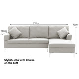 NNEDPE Sarantino Linen Corner Sofa Couch Lounge L-shape w/ Left Chaise L.Grey