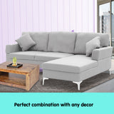 NNEDPE Sarantino Linen Corner Sofa Couch Lounge L-shape w/ Left Chaise L.Grey