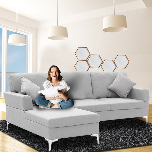 NNEDPE Sarantino Linen Corner Sofa Couch Lounge with Chaise Seat Light Grey
