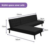 NNEDPE Sarantino 3-Seater Corner Sofa Bed Lounge Chaise Couch - Black