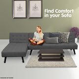 NNEDPE Sarantino 3-Seater Corner Wooden Sofa Bed Lounge Chaise Sofa Dark Grey