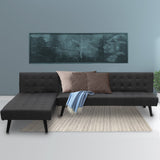 NNEDPE Sarantino 3-Seater Faux Leather Wooden Sofa Bed Chaise Sofa  Black