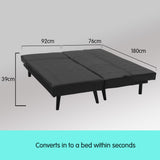 NNEDPE Sarantino 3-Seater Faux Leather Wooden Sofa Bed Chaise Sofa  Black