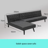NNEDPE Sarantino 3-Seater Faux Leather Wooden Sofa Bed Chaise Sofa  Black