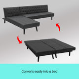 NNEDPE Sarantino 3-Seater Faux Leather Wooden Sofa Bed Chaise Sofa  Black
