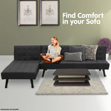 NNEDPE Sarantino 3-Seater Faux Leather Wooden Sofa Bed Chaise Sofa  Black