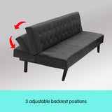 NNEDPE Sarantino 3-Seater Faux Leather Wooden Sofa Bed Chaise Sofa  Black
