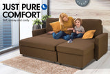 NNEDPE Sarantino 3-Seater Corner Sofa Bed Lounge Storage Chaise Couch Brown