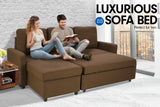 NNEDPE Sarantino 3-Seater Corner Sofa Bed Lounge Storage Chaise Couch Brown