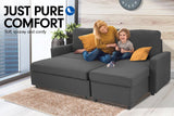 NNEDPE Sarantino 3-Seater Corner Sofa Bed Lounge Storage Chaise Couch Grey