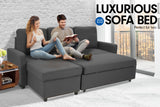 NNEDPE Sarantino 3-Seater Corner Sofa Bed Lounge Storage Chaise Couch Grey
