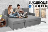 NNEDPE Sarantino 3-Seater Corner Sofa Bed Lounge Storage Chaise Couch L.Grey
