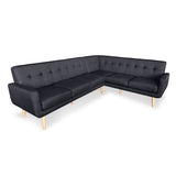 NNEDPE Faux Linen Corner Wooden Sofa Lounge L-shaped with Chaise Black