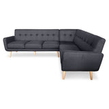 NNEDPE Faux Linen Corner Wooden Sofa Lounge L-shaped with Chaise Black