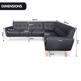 NNEDPE Faux Linen Corner Wooden Sofa Lounge L-shaped with Chaise Black