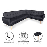 NNEDPE Faux Linen Corner Wooden Sofa Lounge L-shaped with Chaise Black