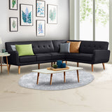 NNEDPE Faux Linen Corner Wooden Sofa Lounge L-shaped with Chaise Black