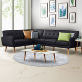 NNEDPE Faux Linen Corner Wooden Sofa Futon Lounge L-shaped with Chaise Black