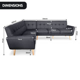 NNEDPE Faux Linen Corner Wooden Sofa Futon Lounge L-shaped with Chaise Black