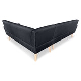 NNEDPE Faux Linen Corner Wooden Sofa Futon Lounge L-shaped with Chaise Black